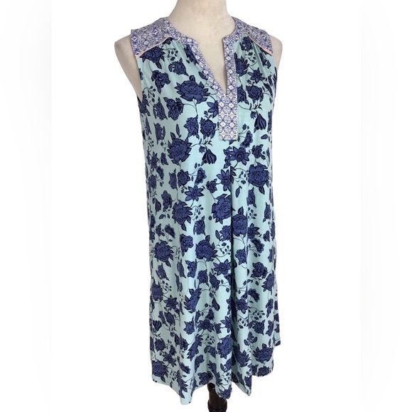 J Jill Floral Sleeveless Aqua Blue V Neck Dress Women’s Size Small Petite NEW - Picture 5 of 13